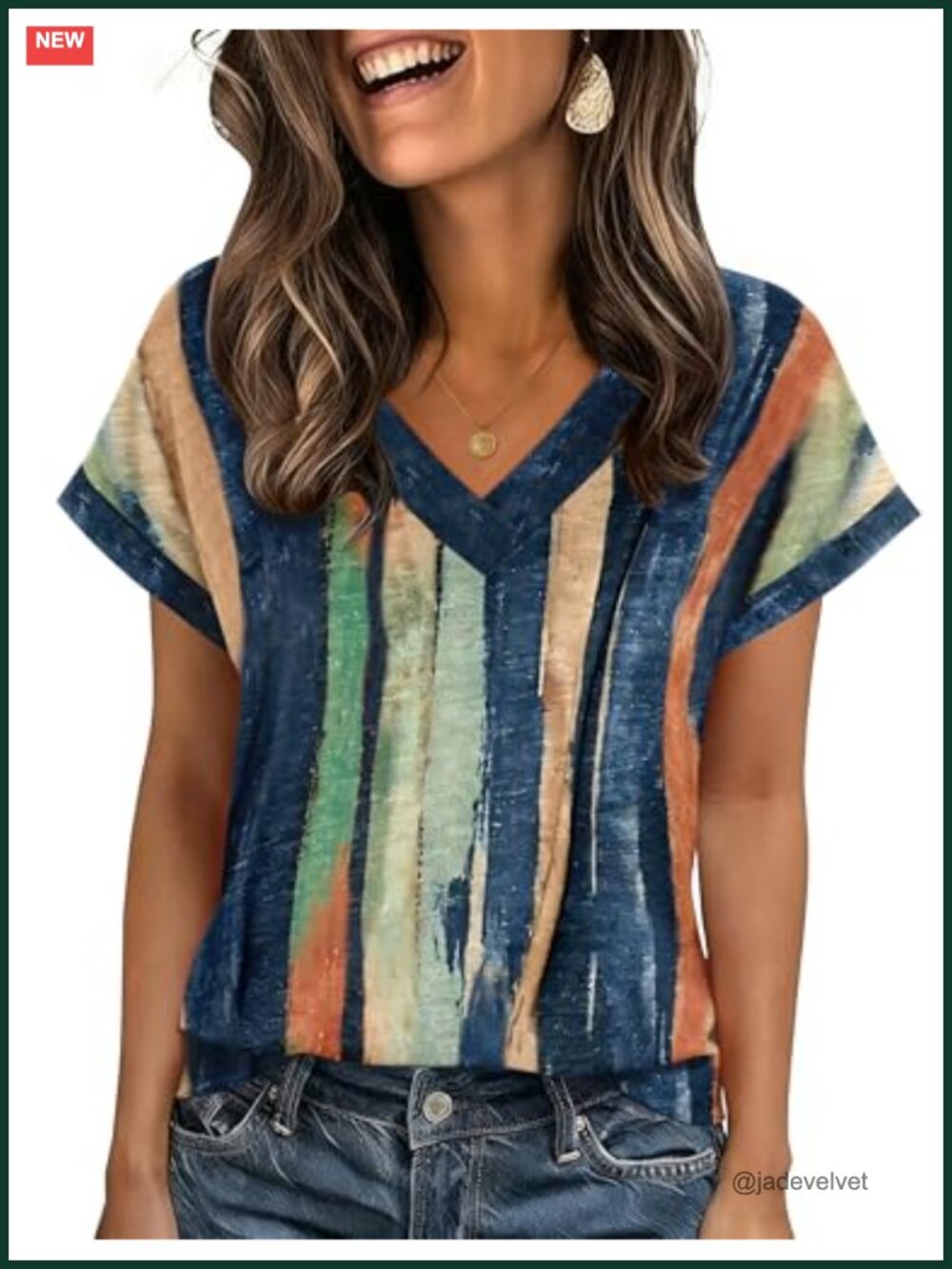 V-Neck Rolled Short Sleeve Blouse Floral Print Polyester Spandex
